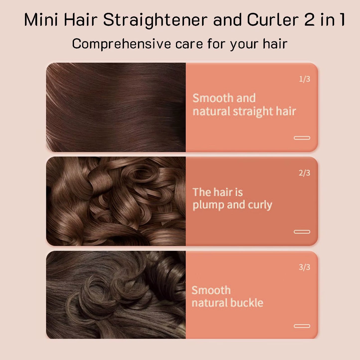 USB Mini Hair Straightener Brush Cordless,Portable Bangs Iron Straight Curling Dual-Use Short Hair for Dormitory Student Travel